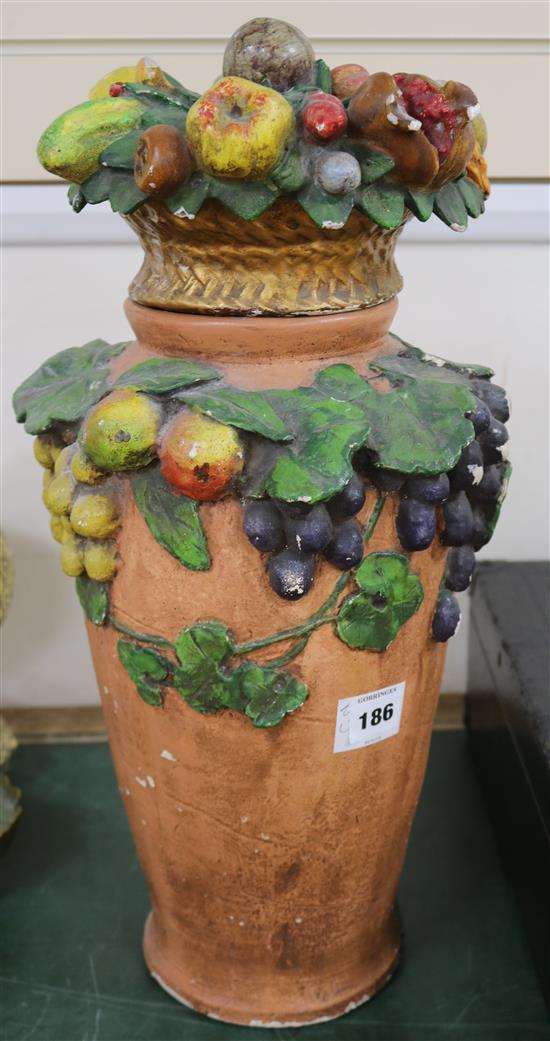 A Clare Sheridan painted plaster vase  & a fruit group